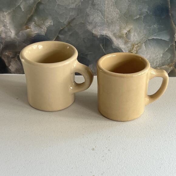 Wallace and Tepco China Coffee Mugs Set of 2 Tan 3.5" Tall Heavy Restaurant Ware - Picture 1 of 15